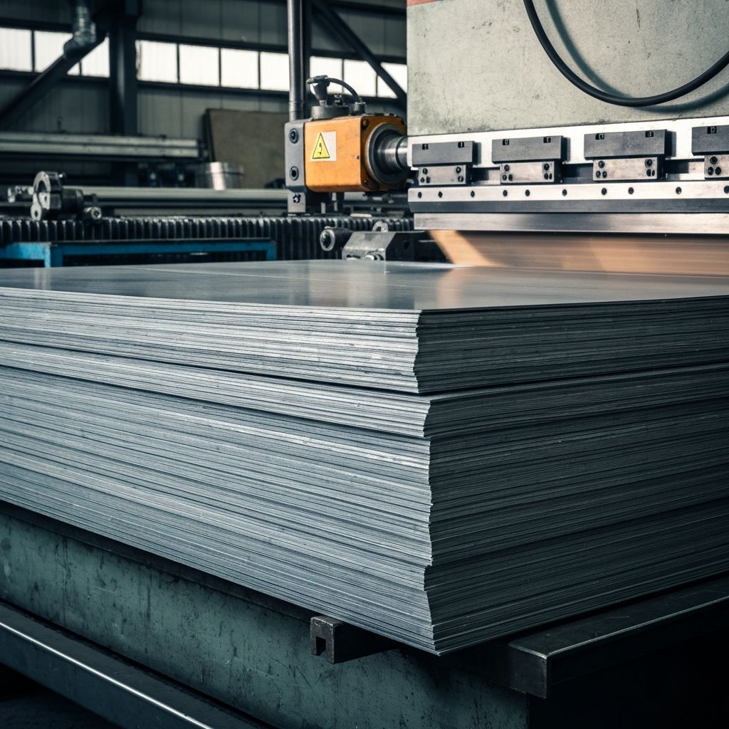Sheet metal fabrication workshop with precision cutting and bending equipment
